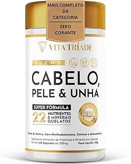 Vitamina para Cabelo e Unha - Fórmula completa - 22 Nutrientes: Biotina, Cisteína, Vitamina b12 metilcobalamina, Astaxantina 60 Cápsulas - Vita Tríade