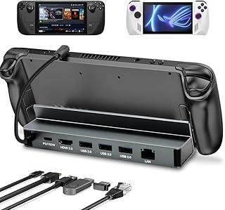 Steam Deck Dock, Base Dock Station 6 em 1 com HDMI 4K @ 60Hz, Ethernet de 1000 Mbps, Carregamento Rápido 100W PD e 3 Portas USB-C Preto