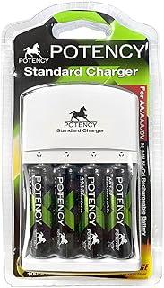 Carregador P/Pilhas AA, AAA e 9V, Incluso 4 Pilhas AA Recarregáveis 4800mAh Ni-MH, Bivolt, Para Controles, Câmeras, Brinquedos, LED, Relógio, Compacto e Econômico, Xbox e Acessórios