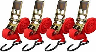 Cintas de Amarração com Catraca, Kit com 4 Unidades, Poliéster Reforçado 2,5cm x 4,5 Metros, com Gancho em Aço, para Transporte e Fixação de Cargas