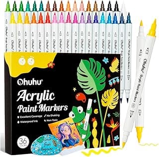 Marcadores Acrílicos Ponta Dupla 36 Cores Vibrantes - Canetas de Tinta Pincel e Fina para Artesanato, Desenho, Pintura, Tela e Papel. Kit Completo para Artistas e Iniciantes