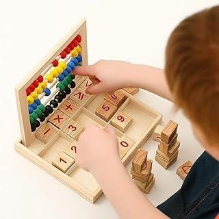 Ábaco Educativo de Madeira Infantil Brinquedo Didático de Contagem, Cores e Números Matemática Coordenação Motora 1 a 6 anos Multicolorido 5 Hastes com Blocos Númericos Estudo Lúdico