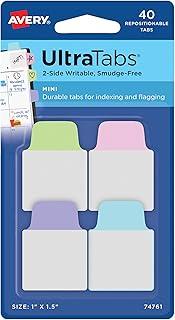 Avery Mini Ultra Tabs, 2,5 cm x 3,8 cm, 2 lados escritos, cores pastel sortidas, 40 abas reposicionáveis (74761)
