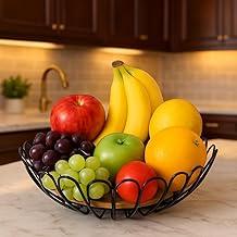 Fruteira de Metal Aramado Preta, Base de Bambu, Design Contemporâneo, 27,5 x 8 cm de Comprimento e Altura, Fruteira de Mesa, Cozinha, Decoração, Organização. (27,5 x 8 cm)