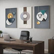 Kit 3 Quadros Decorativos Placas MDF Arte Moderna Geométrica 30x50cm Painel Decorativo Elegante para Sala Quarto Escritório