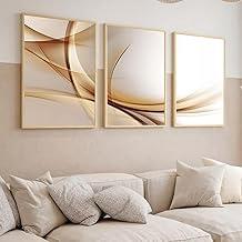 Quadro Decorativo Abstrato Traços Marrom moderno Sala Quarto Com Moldura e vidro (Moldura Bege, 40x60, Com Vidro)