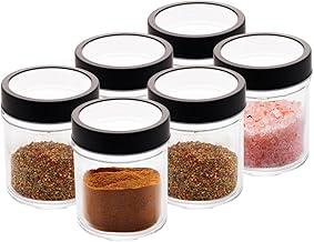 LYOR - Conjunto 6 Potes de Vidro com Tampa em Metal e Acrílico Gastro Preto 350ml - Temperos - Condimentos - Grãos - Sementes - Petiscos - Doces