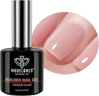 modelones Construtor de gel para unhas, construtor rosa nude neutro 8 em 1 para espessamento de unhas, base de borracha rosa blush rosa, lâmpada LED curada, fortalecedor, esmalte em gel rígido extensor para salão faça você mesmo