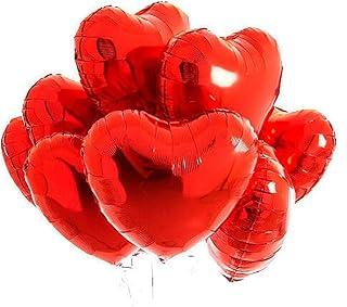 Kit 10 Balões Coração Metalizado 18" (45cm) Balão de Festa Decorativo para Aniversário, Casamento Dia dos Namorados e Eventos (VERMELHO)
