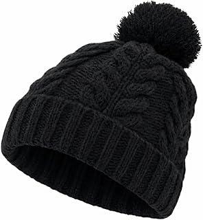 Touca de Inverno com Pompom Preta – Gorro de Lã Tricot Estilo Cable Knit, Quentinho e Confortável, Adulto Unissex para Frio e Caminhadas