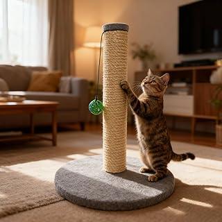 Arranhador Torre para Gatos com Base Estável, Sisal Natural 8mm, Guizo Interativo, Carpete Confortável, 44cm Altura, Moderno (Cinza)