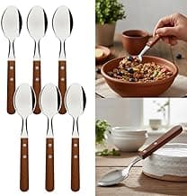Jogo 6 Colheres Inox com Cabo de Madeira - Colher para Jantar, Almoço, Mesa Posta - Conjunto de Colheres Modernas e Duráveis para Uso Diário e Eventos - Amel