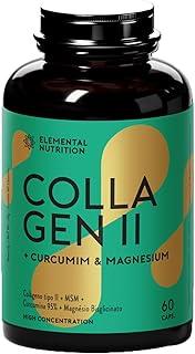 Colágeno tipo 2 com Cúrcuma e Magnésio Bisglicinato, Elemental Nutrition – 60 Cápsulas