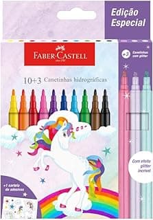 Canetinha Hidrográfica Unicórnio, Faber-Castell, 555410, 10 cores básicas + 3 cores com glitter com 33.57% de desconto por R$ 33,15 na amazon