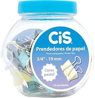 Prendedor de Papel 19mm, CiS, 58.1900, Cores Pastel, Pote com 24 Unidades