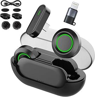 microfone de lapela sem fio (2TX+1RX), 100m Alcance, 40h Bateria, Tipo-C e Lightning, Com Cancelamento de Ruído, Compatível com iPhone e Android para Gravação, Live e Transmissão