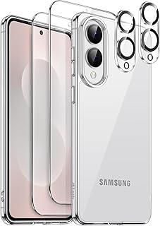 JETech Capa 5 em 1 para Samsung Galaxy S25 Edge com 2 Pacotes de Película de Vidro Temperado e Protetor de Lente de Câmera Cada, Case Protetora Anti-Amarelamento Fina e à Prova de Choque (Claro)