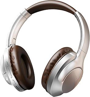 Fone de Ouvido Bluetooth 5.2 Sem Fio Headset, Cancelamento de Ruído 6.0, 10h Bateria, Conforto Premium Design Dobrável Headphone Over-Ear, Conexão Estável, Prata Marrom