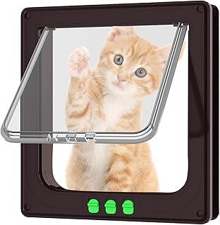 Porta Portinha Pet 28x25cm - Controle 4 sentidos, fechadura tripla automática, ABS antirruído e à prova d'água. Ideal para gatos e cães até 10kg, com janela transparente e instalação fácil (Castanho)