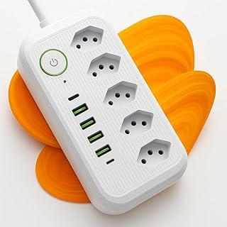 Filtro de Linha Premium 2500W com DPS (Proteção Contra Surtos), 5 Tomadas + 6 USB (4 USB + 2 USB-C), Bivolt Automático 110–220V, Chave Liga/Desliga, Proteção Sobrecarga, Cabo 1,9m - Branco