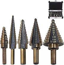 Conjunto de 5 Brocas Escalonadas Cônicas em Titânio, 50 Medidas Diferentes, Estojo Organizador