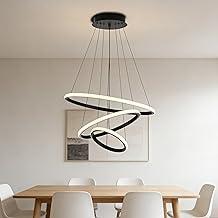 Luminária Pendente LED com 3 Anéis e Design Geométrico Ajustável DIY | Lustre Moderno de Altura e Forma Customizável com 3 Temperaturas de Cor para Sala de Estar, Quarto e Sala de Jantar (Preto)