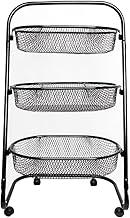 Fruteira De Chão Em Aço Carbono Com Rodinhas Extra Forte Organizador Multiuso 3 Andares Para Cozinha Carrinho Resistente - Preto