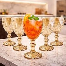 Conjunto de 6 Taças Stella 300ml, Vidro Trabalhado com Relevo Geométrico, Tonalidade Âmbar, Base Reforçada, para Vinhos, Sucos e Drinks