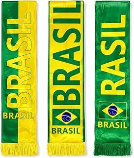 Cachecol do Brasil Verde e Amarelo com Franjas estampada com Bandeira Brasileira, para eventos - Copa do Mundo Poliéster 1,35m x 14cm - Estádio e Fan Fest p/Torcida- sortidas