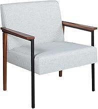 Poltrona Decorativa Para Sala de Estar Tecido Linho Base em Madeira Maciça e Metal - Donna (Linho Mesclado)