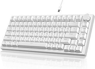 ATTACK SHARK x AJAZZ AK820 Teclado mecânico para jogos com fio com vedação e controle de botão CNC, layout ANSI 75%,espuma de absorção de som 5,interruptor azul hot-swap,retroiluminação azul (Branco)