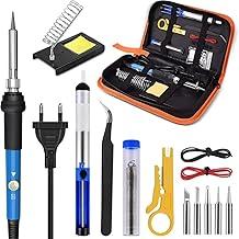 Kit de ferro de solda 14 em 1, ferro de solda de temperatura ajustável de 110 V, 20 W a 60 W, 1 bomba de dessoldagem, 1 estação de solda, 5 pontas de solda, 1 fio de solda