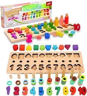 Tabuleiro de Números, Formas e Argolas Coloridas para Contagem, Encaixe e Aprendizado de Cores - Brinquedo Educativo de Madeira Infantil 3+