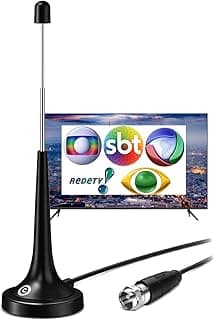 Antena TV Digital Amplificada 5DBi Interna Alto Ganho 4K VHF UHF HDTV FM Ultra HD Base Magnética