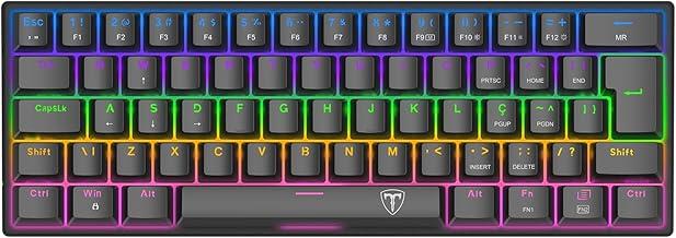 Teclado Mecânico Gamer T-Dagger Arena Iluminação Rainbow Preto 60% Switch Marrom T-TGK321-BR