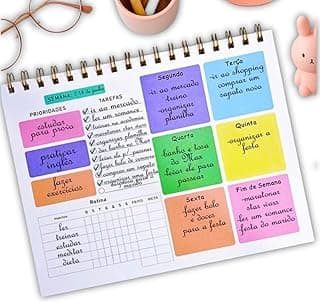 Planner Semanal de Mesa Colorido - 50 Folhas para Organização Pessoal Escolar e Profissional