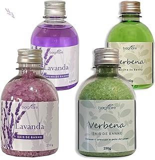 Kit 2 Sais Para Banho e 2 Espumas Para Banheira Hidro Spa Ofuro Lavanda E Verbena 250ml cada