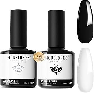 modelones Gel Nail Polish Set, 2 Pcs 15 ML Black and White Gel Polish White Gel Nail Polish Soak Off LED Gel Polish Spring Nails Art Manicure Home Gift for Women Girl