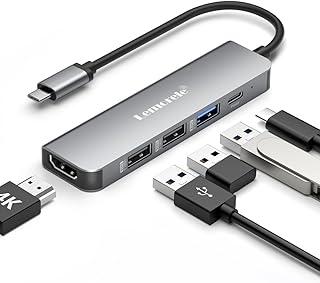 Lemorele USB C Hub com HDMI 4K, PD 100W Carregador Rápido, Adaptador Dock Station 5 em 1 para Notebook com 3 Portas USB 3.0, para MacBook & Windows