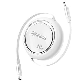Cabo USB Retrátil Tipo-C com 1 Metro – Carregador de Alta Velocidade, Compacto, Ideal para Viagens, Mesa de Trabalho ou Carro, Recolhível e Portátil (cb360cbranco)