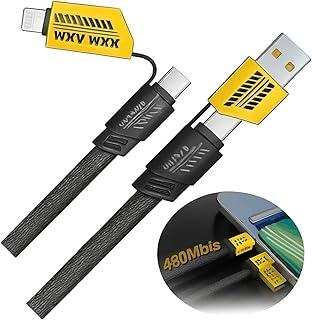 Cabo Turbo 4 em 1 65W – Compatível com Lightning, USB-C e USB-A em Nylon Trançado 1m para Carregamento Rápido de iPhone, Android, iPad e MacBook