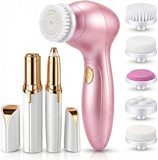 Kit 3 peças Depilador Facial Feminino, Batom Depilador Facial + Caneta Depilador Sobrancelha e Escova de limpeza facial 5 em 1, Removedor de Pelos com Alta Precisão, Depilador Elétrico Recarregável, Portátil