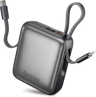 Basike Carregador Portátil 10000mAh, Mini Power Bank com Cabos Integrados, Carregamento Rápido 22.5W(MAX), Pequeno, Led Indicador de Bateria para iPhone/Samsung/Huawei/Xiaomi, etc (Cinza)