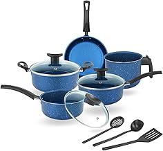 Conjunto De Panelas 8 Peças Elegan Galáxia Azul Antiaderente Tampa de Vidro Jogo de Panela para Cozinha Teflon - Dona Chefa