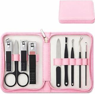 Kit Manicure Portátil Aço Inoxidável 9 Peças com Estojo em Couro Sintético – Ferramentas de Unhas Profissional para Viagem e Uso Diário