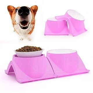 Potes Tigelas Elevado Cães Comedouro Pet Agua Ração Bebedouro Alto Cachorro Bem Estar Pet Animal de Estimação Pequeno Média (Rosa)