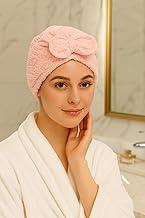 Touca de Banho em Microfibra para Secagem Rápida de Cabelo, Turbante Absorvente com Laço, Touca (Rosa) 1 Unidade