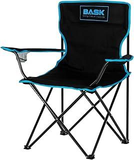 BASK Cadeira Alvorada Dobrável Portátil Reforçada com Suporte 180kg | Alça de Ombro Integrada | Porta-copo | Conforto e Espaço Ampliado para Camping, Praia e Pesca (Preto)