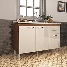 Balcão para Pia 120cm 3 Portas 1 Gaveta Moscou Indekes Noce/off White