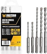 Jogo de Brocas SDS Plus Fasterr FSTC013 para Concreto e Alvenaria com 5 Peças em Carboneto de Tungstênio